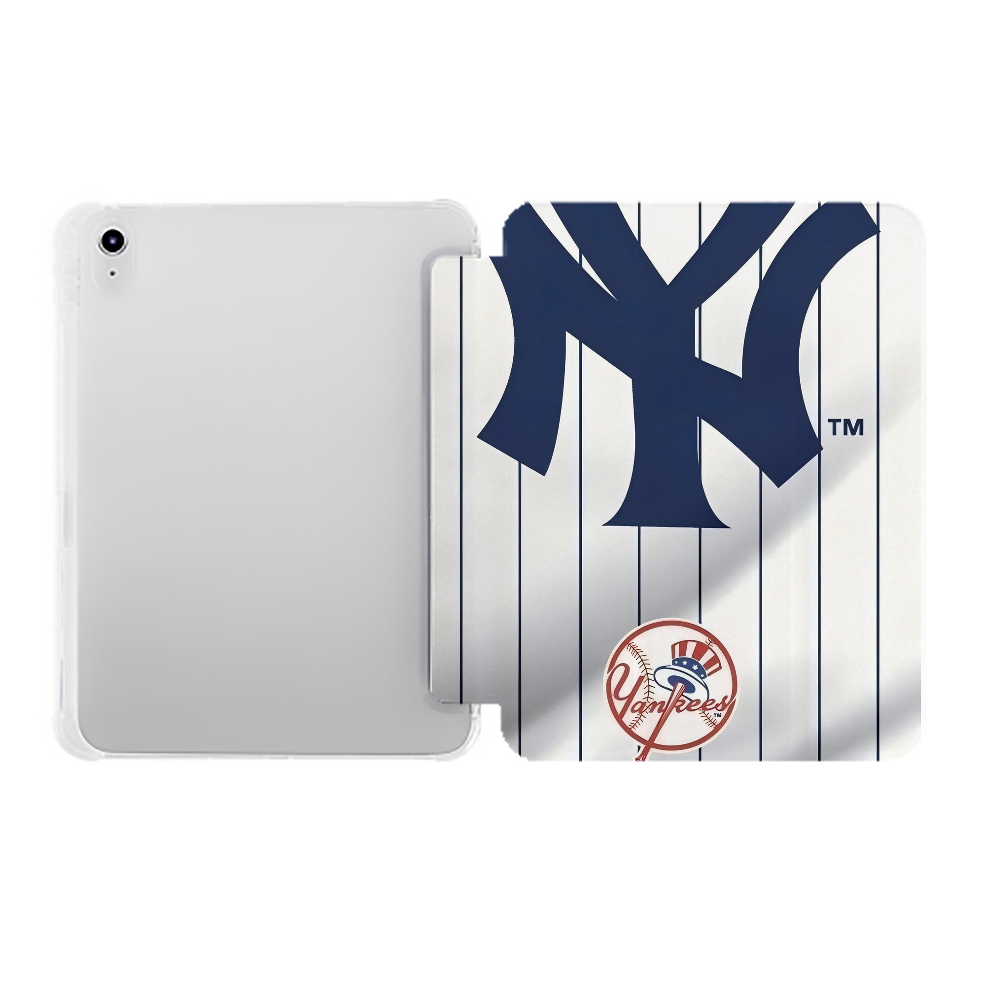 New York Yankees 126 Premium Tri-Fold PU Leather & Silicone IPad Case With Pencil Slot – Fits 9.5,10.5,10.9 – Adjustable Stand, Slim, Protective